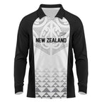 World Football 2026 New Zealand Custom Long Sleeve Polo Shirt All White Fern Maori Tribal - Aussie Hoodie