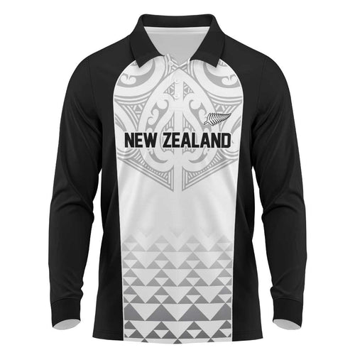 World Football 2026 New Zealand Custom Long Sleeve Polo Shirt All White Fern Maori Tribal - Aussie Hoodie