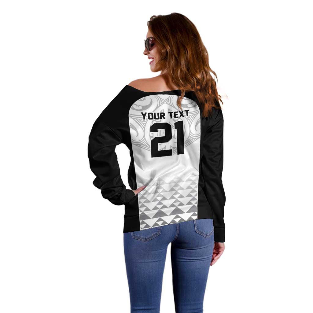 World Football 2026 New Zealand Custom Off Shoulder Sweater All White Fern Maori Tribal - Aussie Hoodie