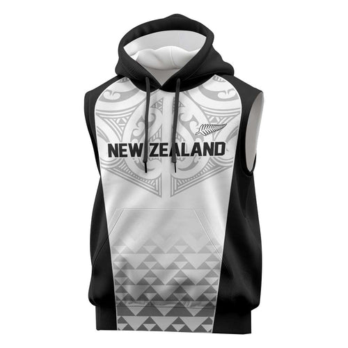 World Football 2026 New Zealand Custom Sleeveless Hoodie All White Fern Maori Tribal - Aussie Hoodie