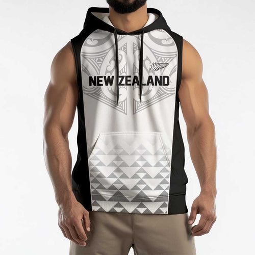 World Football 2026 New Zealand Custom Sleeveless Hoodie All White Fern Maori Tribal - Aussie Hoodie