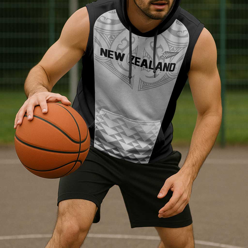 World Football 2026 New Zealand Custom Sleeveless Hoodie All White Fern Maori Tribal - Aussie Hoodie