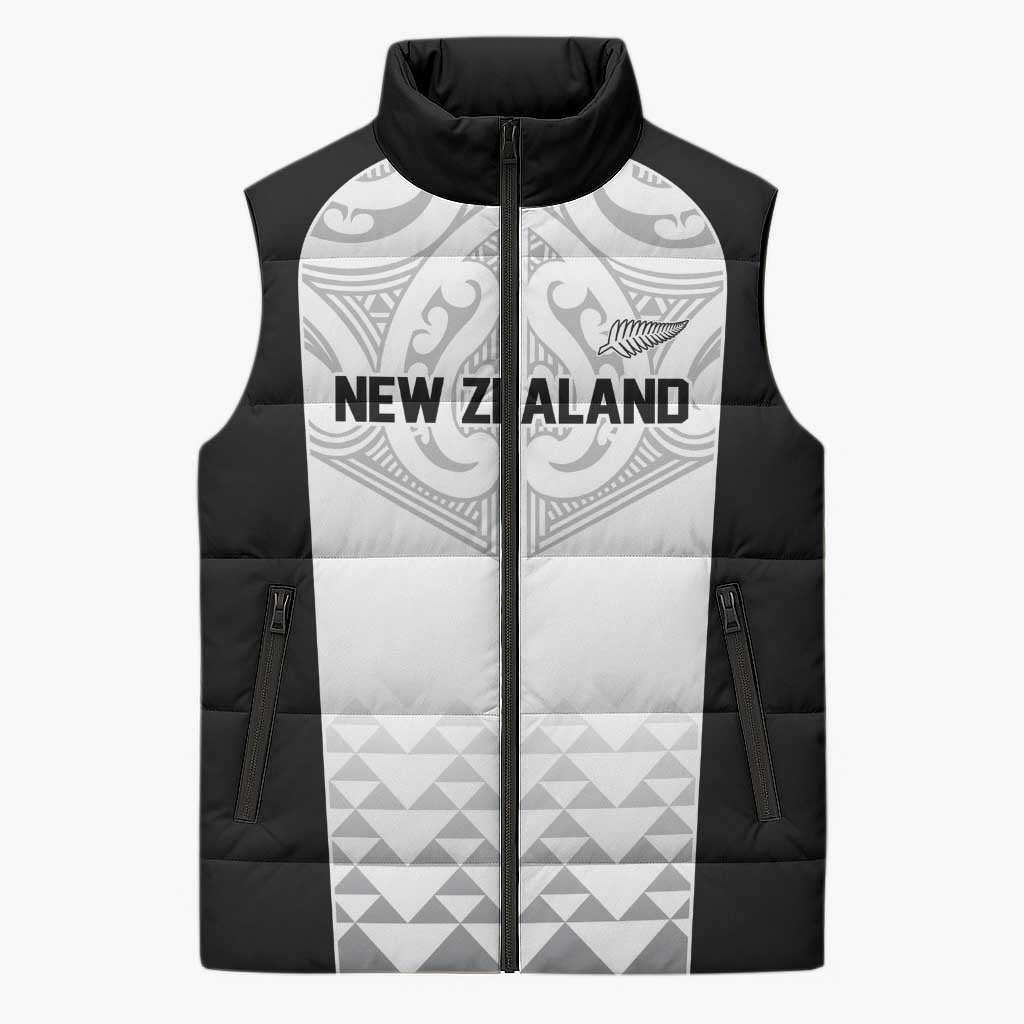 World Football 2026 New Zealand Custom Sleeveless Puffer Jacket All White Fern Maori Tribal - Aussie Hoodie