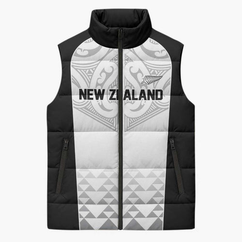 World Football 2026 New Zealand Custom Sleeveless Puffer Jacket All White Fern Maori Tribal - Aussie Hoodie