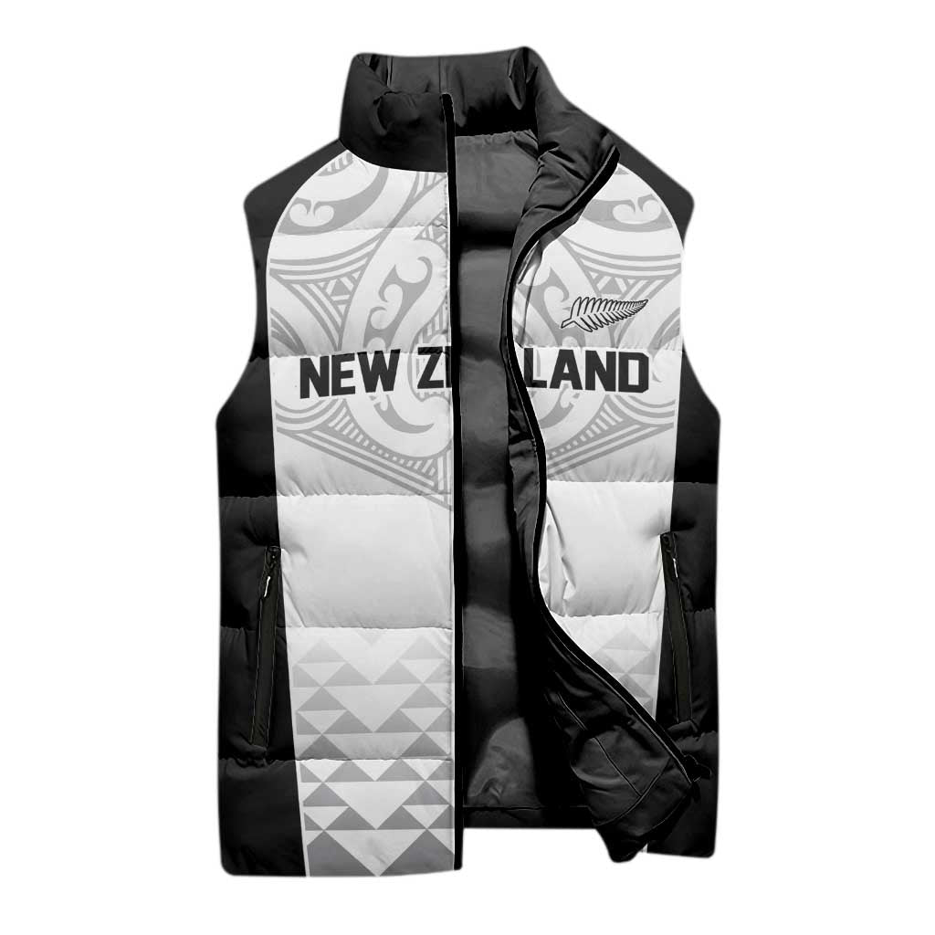World Football 2026 New Zealand Custom Sleeveless Puffer Jacket All White Fern Maori Tribal - Aussie Hoodie