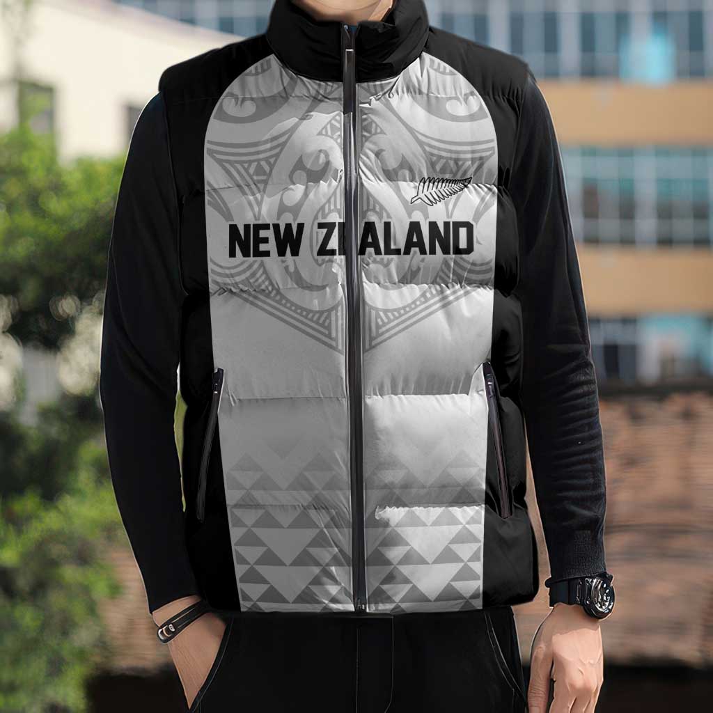 World Football 2026 New Zealand Custom Sleeveless Puffer Jacket All White Fern Maori Tribal - Aussie Hoodie