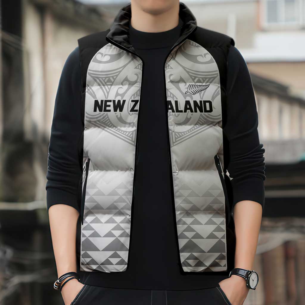 World Football 2026 New Zealand Custom Sleeveless Puffer Jacket All White Fern Maori Tribal - Aussie Hoodie