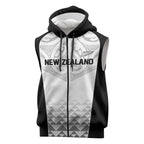 World Football 2026 New Zealand Custom Sleeveless Zip Hoodie All White Fern Maori Tribal - Aussie Hoodie