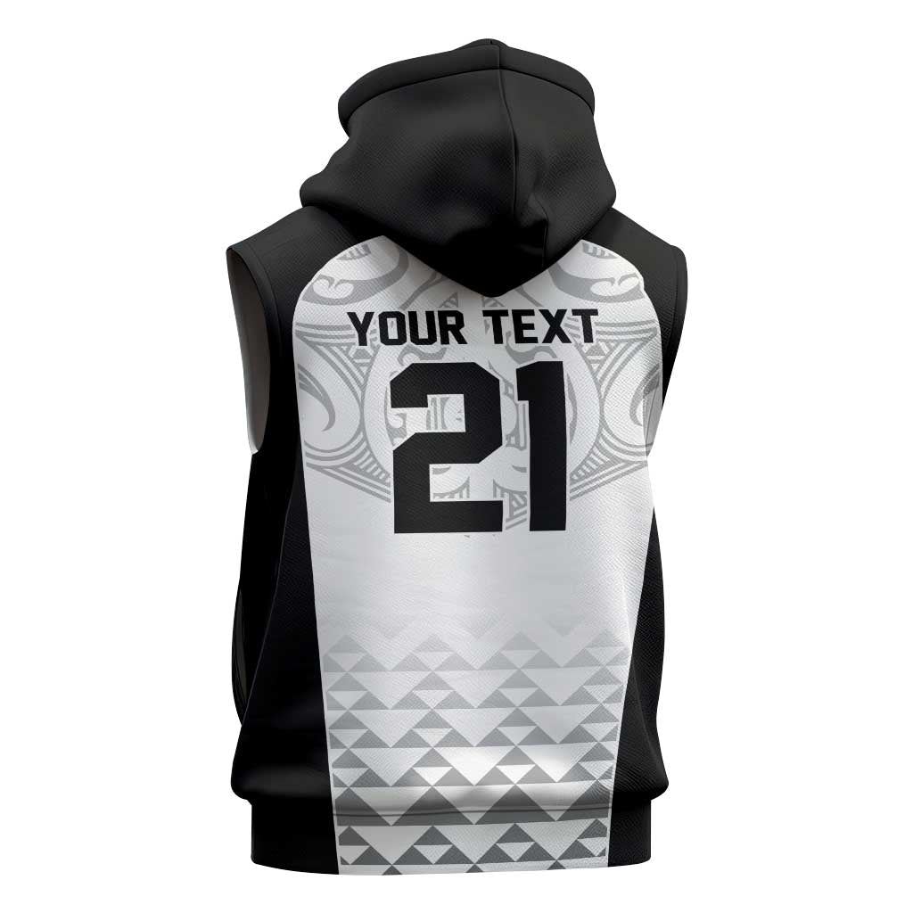 World Football 2026 New Zealand Custom Sleeveless Zip Hoodie All White Fern Maori Tribal - Aussie Hoodie