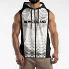 World Football 2026 New Zealand Custom Sleeveless Zip Hoodie All White Fern Maori Tribal - Aussie Hoodie