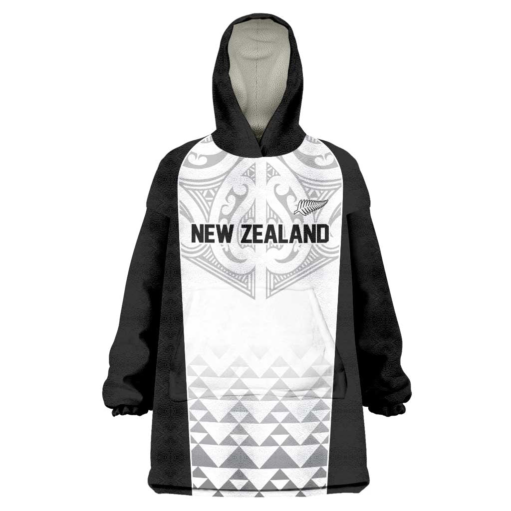 World Football 2026 New Zealand Custom Wearable Blanket Hoodie All White Fern Maori Tribal - Aussie Hoodie