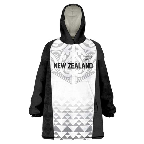 World Football 2026 New Zealand Custom Wearable Blanket Hoodie All White Fern Maori Tribal - Aussie Hoodie