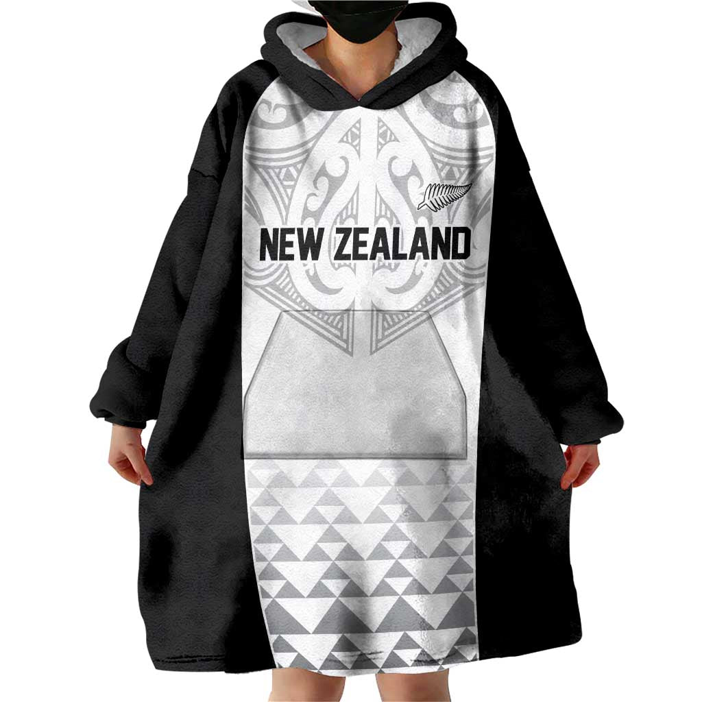 World Football 2026 New Zealand Custom Wearable Blanket Hoodie All White Fern Maori Tribal - Aussie Hoodie
