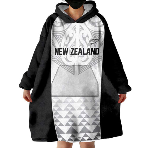 World Football 2026 New Zealand Custom Wearable Blanket Hoodie All White Fern Maori Tribal - Aussie Hoodie