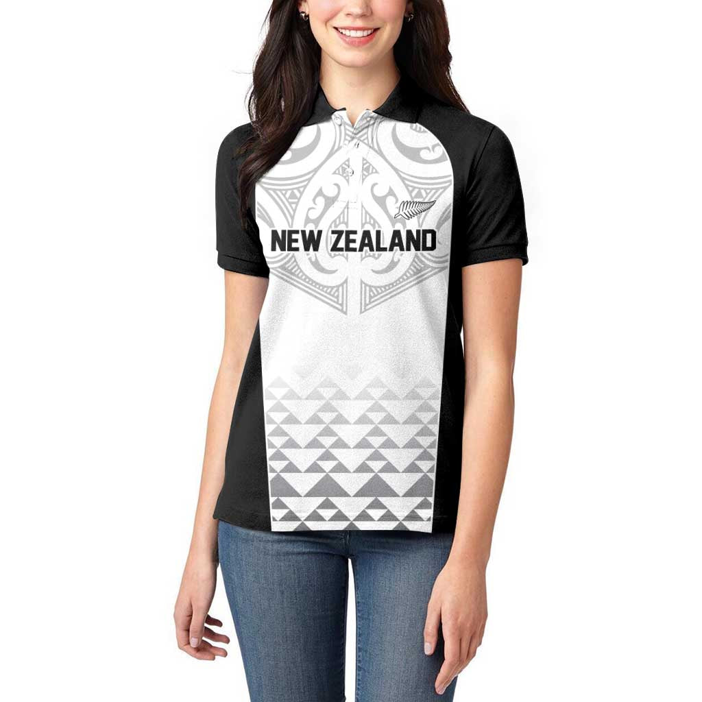World Football 2026 New Zealand Custom Women Polo Shirt All White Fern Maori Tribal - Aussie Hoodie