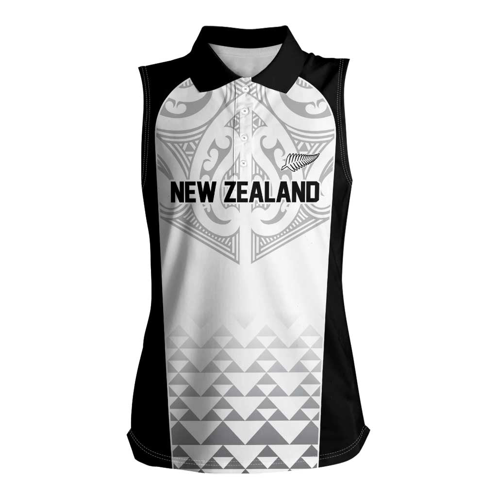 World Football 2026 New Zealand Custom Women Sleeveless Polo Shirt All White Fern Maori Tribal - Aussie Hoodie