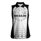 World Football 2026 New Zealand Custom Women Sleeveless Polo Shirt All White Fern Maori Tribal - Aussie Hoodie