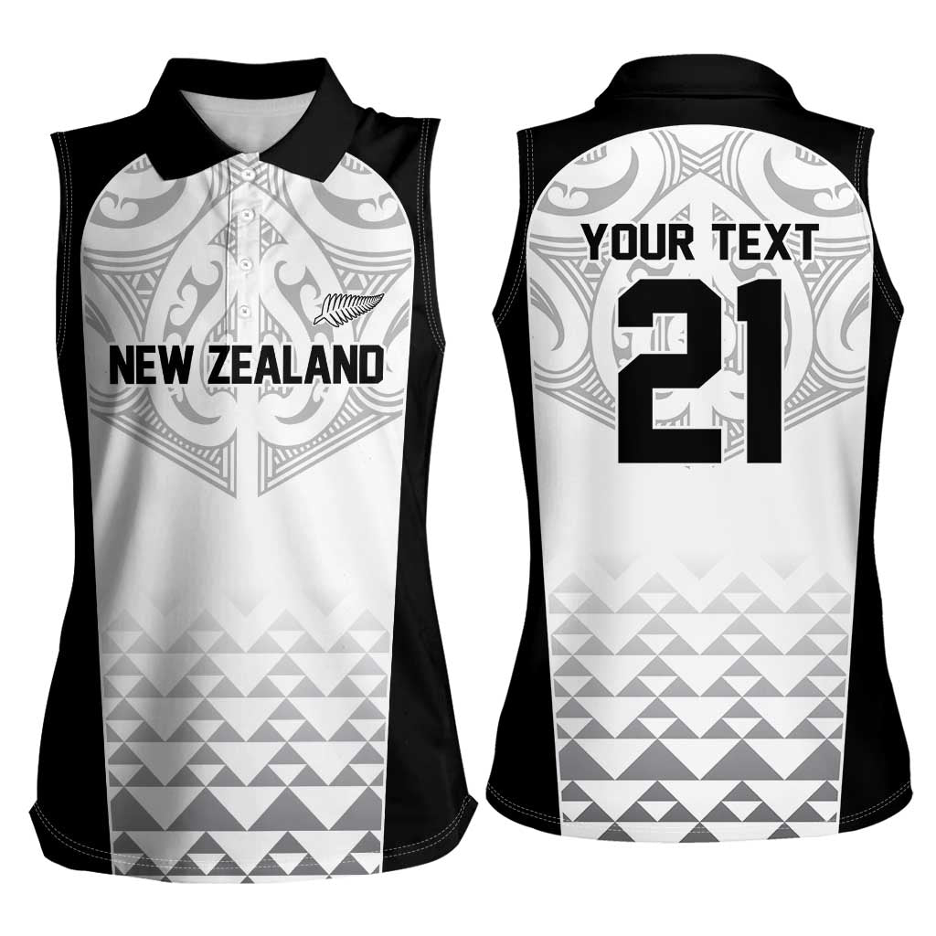 World Football 2026 New Zealand Custom Women Sleeveless Polo Shirt All White Fern Maori Tribal - Aussie Hoodie