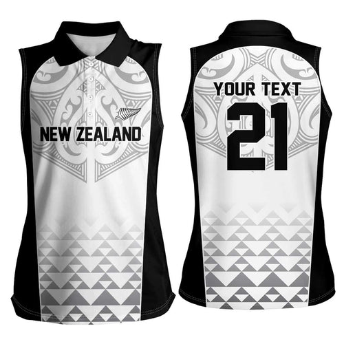 World Football 2026 New Zealand Custom Women Sleeveless Polo Shirt All White Fern Maori Tribal - Aussie Hoodie
