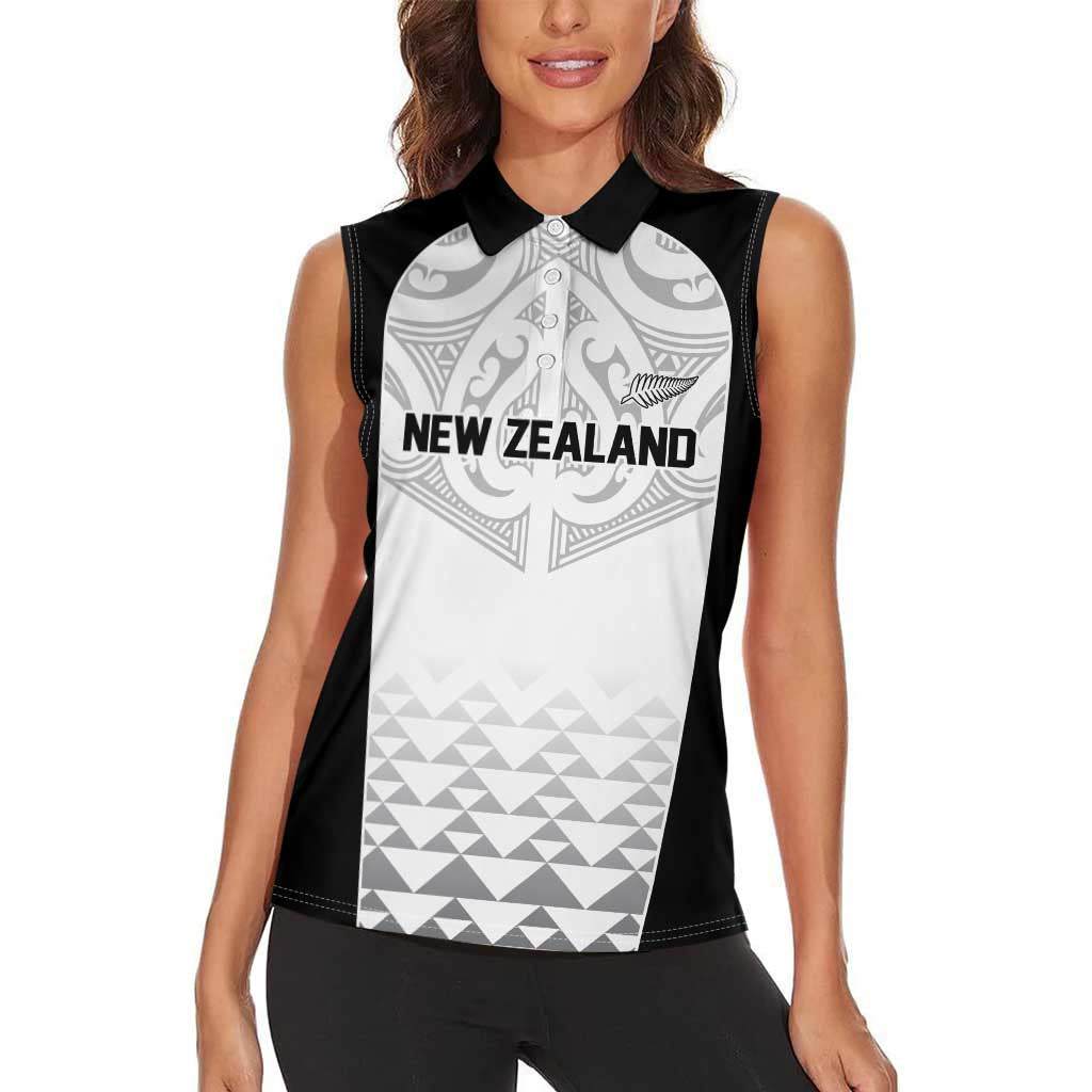 World Football 2026 New Zealand Custom Women Sleeveless Polo Shirt All White Fern Maori Tribal - Aussie Hoodie