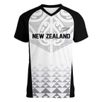 World Football 2026 New Zealand Custom Women V-Neck T-Shirt All White Fern Maori Tribal - Aussie Hoodie