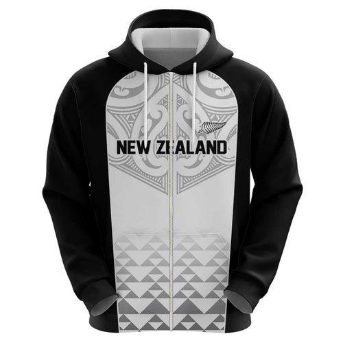 World Football 2026 New Zealand Custom Zip Hoodie All White Fern Maori Tribal - Aussie Hoodie