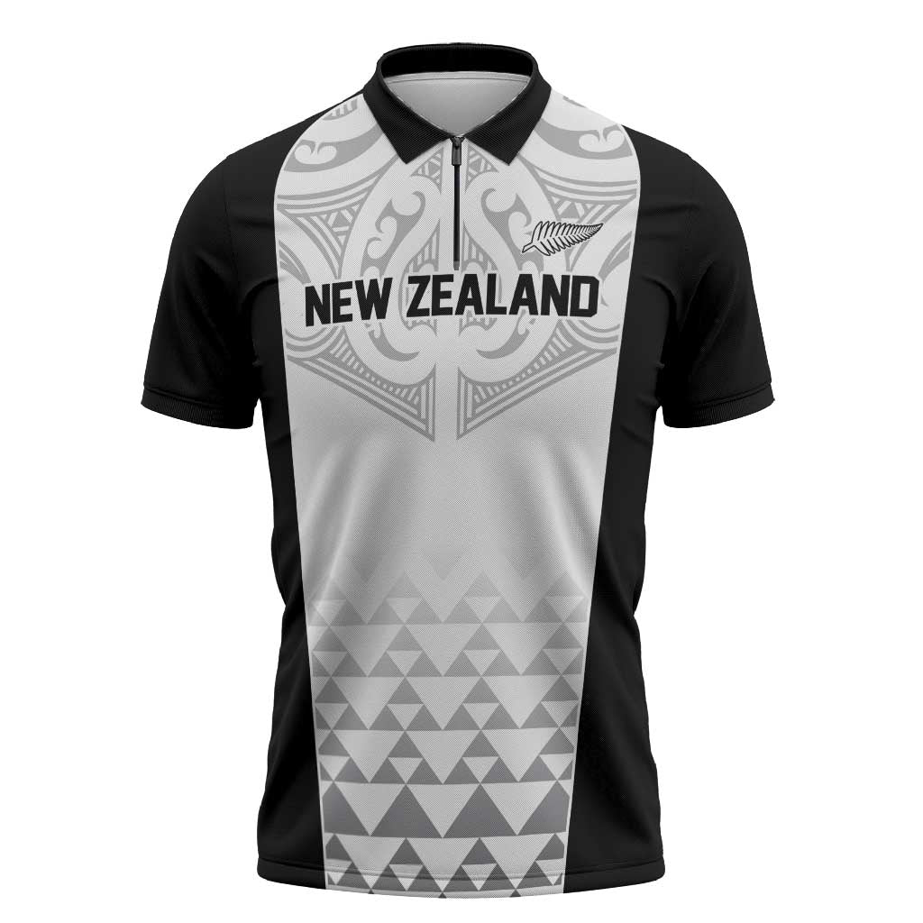 World Football 2026 New Zealand Custom Zipper Polo Shirt All White Fern Maori Tribal - Aussie Hoodie