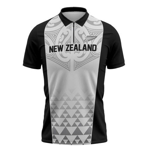 World Football 2026 New Zealand Custom Zipper Polo Shirt All White Fern Maori Tribal - Aussie Hoodie