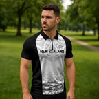 World Football 2026 New Zealand Custom Zipper Polo Shirt All White Fern Maori Tribal - Aussie Hoodie