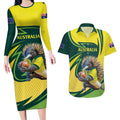 Australian Echidna Cricket Custom Couples Matching Long Sleeve Bodycon Dress and Hawaiian Shirt Aussie National Color