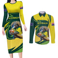 Australian Echidna Cricket Custom Couples Matching Long Sleeve Bodycon Dress and Long Sleeve Button Shirt Aussie National Color