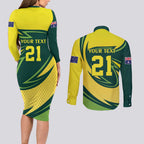 Australian Echidna Cricket Custom Couples Matching Long Sleeve Bodycon Dress and Long Sleeve Button Shirt Aussie National Color