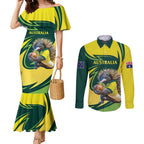 Australian Echidna Cricket Custom Couples Matching Mermaid Dress and Long Sleeve Button Shirt Aussie National Color