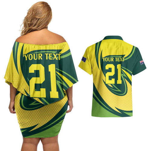 Australian Echidna Cricket Custom Couples Matching Off Shoulder Short Dress and Hawaiian Shirt Aussie National Color