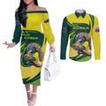 Australian Echidna Cricket Custom Couples Matching Off The Shoulder Long Sleeve Dress and Long Sleeve Button Shirt Aussie National Color