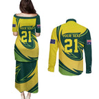 Australian Echidna Cricket Custom Couples Matching Puletasi and Long Sleeve Button Shirt Aussie National Color