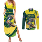 Australian Echidna Cricket Custom Couples Matching Summer Maxi Dress and Long Sleeve Button Shirt Aussie National Color