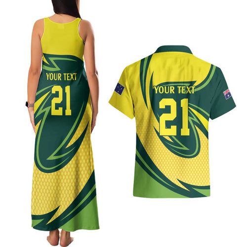 Australian Echidna Cricket Custom Couples Matching Tank Maxi Dress and Hawaiian Shirt Aussie National Color