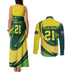 Australian Echidna Cricket Custom Couples Matching Tank Maxi Dress and Long Sleeve Button Shirt Aussie National Color