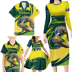 Australian Echidna Cricket Custom Family Matching Long Sleeve Bodycon Dress and Hawaiian Shirt Aussie National Color