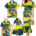 Australian Echidna Cricket Custom Family Matching Mermaid Dress and Hawaiian Shirt Aussie National Color