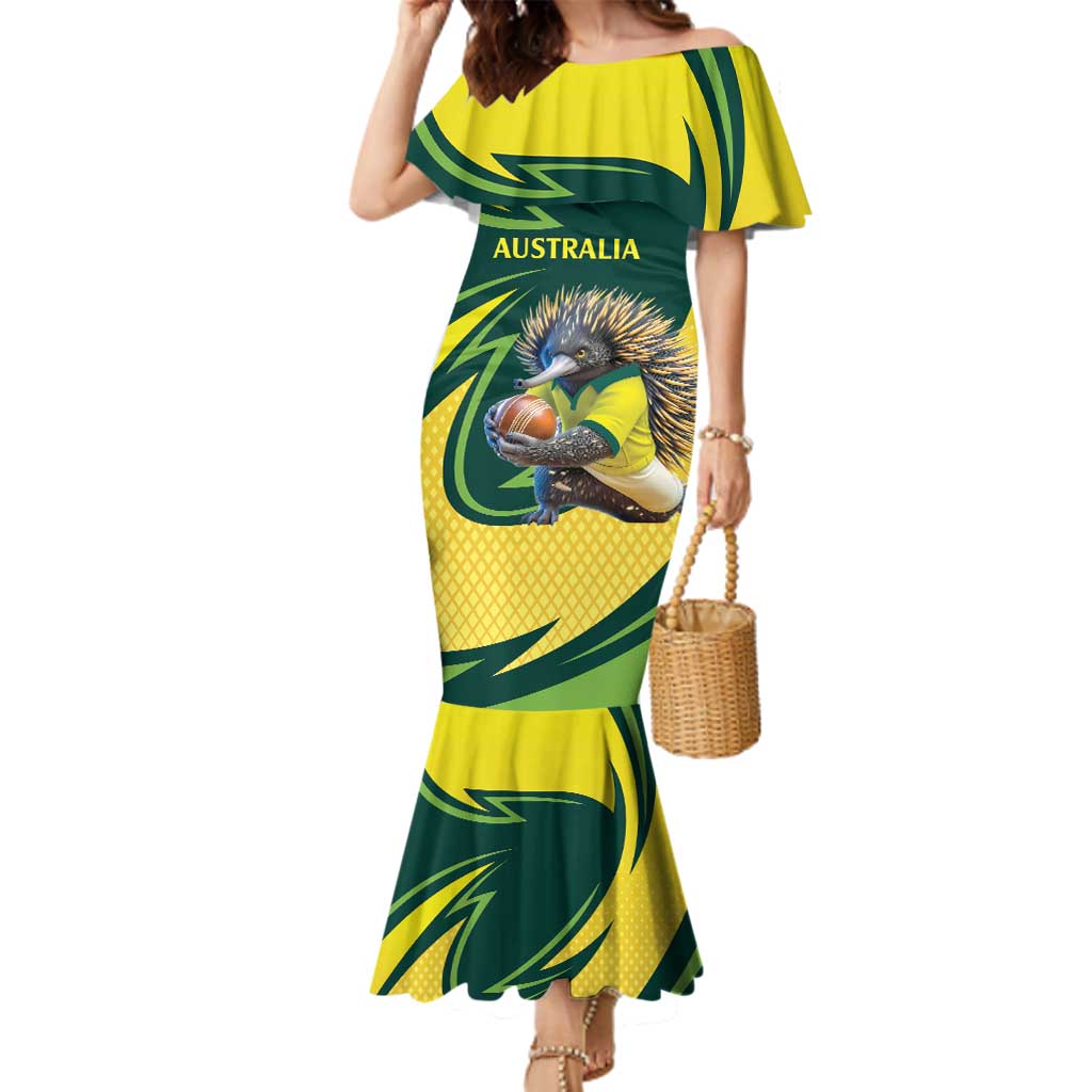 Australian Echidna Cricket Custom Family Matching Mermaid Dress and Hawaiian Shirt Aussie National Color