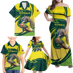 Australian Echidna Cricket Custom Family Matching Off Shoulder Maxi Dress and Hawaiian Shirt Aussie National Color