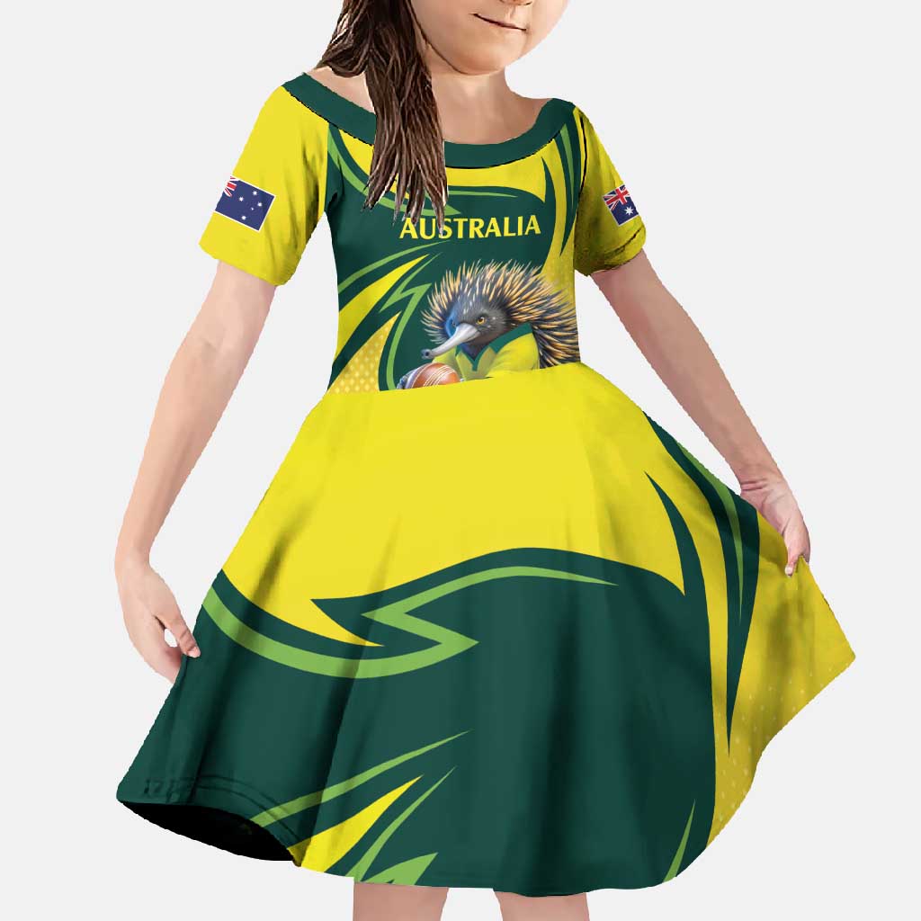 Australian Echidna Cricket Custom Family Matching Off Shoulder Maxi Dress and Hawaiian Shirt Aussie National Color