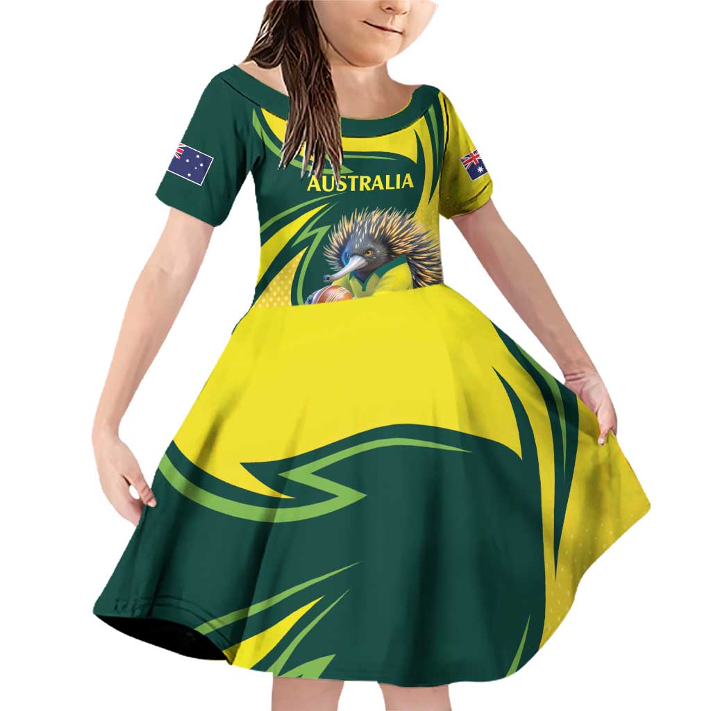 Australian Echidna Cricket Custom Family Matching Off Shoulder Short Dress and Hawaiian Shirt Aussie National Color