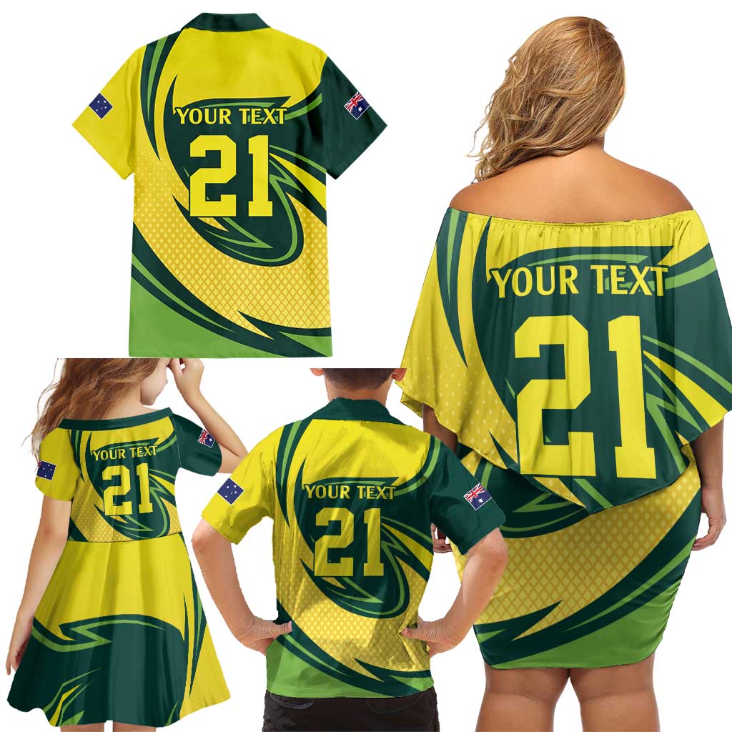 Australian Echidna Cricket Custom Family Matching Off Shoulder Short Dress and Hawaiian Shirt Aussie National Color