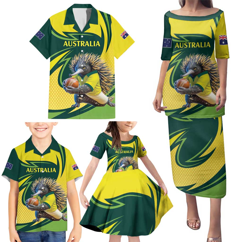 Australian Echidna Cricket Custom Family Matching Puletasi and Hawaiian Shirt Aussie National Color