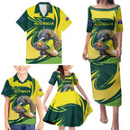 Australian Echidna Cricket Custom Family Matching Puletasi and Hawaiian Shirt Aussie National Color