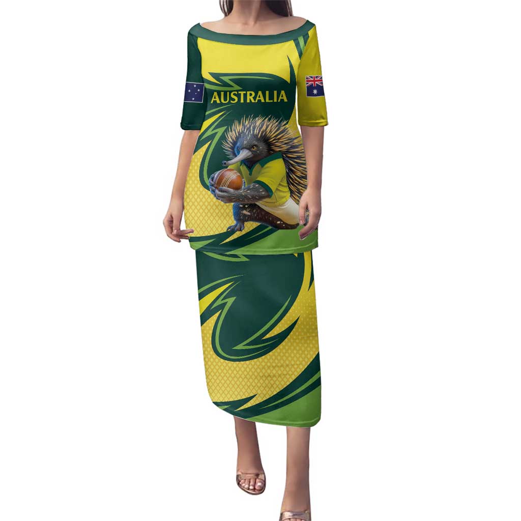 Australian Echidna Cricket Custom Family Matching Puletasi and Hawaiian Shirt Aussie National Color