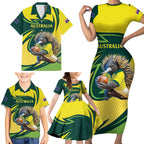 Australian Echidna Cricket Custom Family Matching Short Sleeve Bodycon Dress and Hawaiian Shirt Aussie National Color